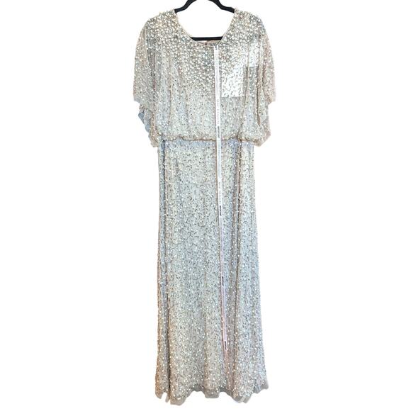 Mac Duggal Pearl Sequin Gown Size 16 NWT Champagne Embellished Dress 14523 - Picture 3 of 7